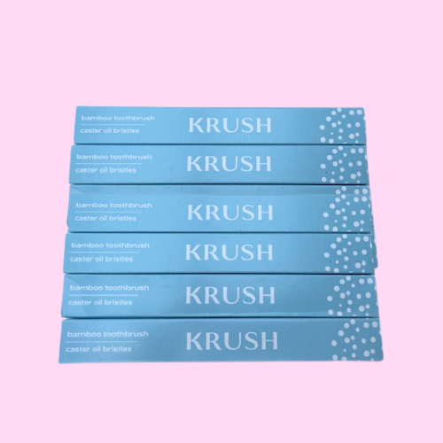 6 x Krushbrush - Bamboo Toothbrush with Soft Castor Oil Bristles