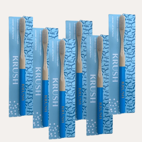 6 x Krushbrush - Bamboo Toothbrush with Soft Castor Oil Bristles